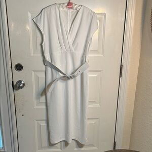 Chic White Midi Dress with Belt